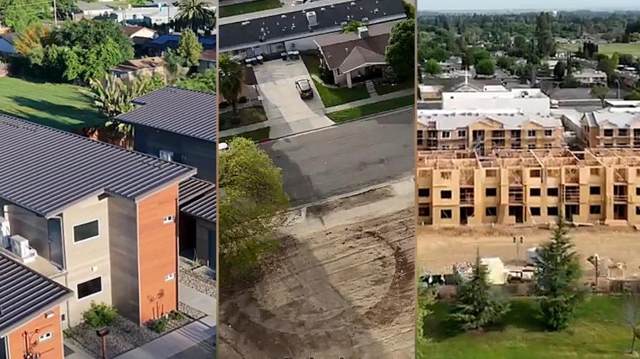 An aerial view of a new housing development under construction in a U.S. suburb