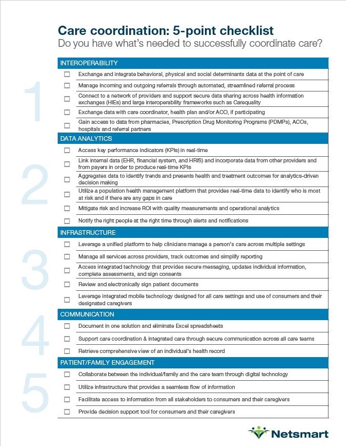 Healthcare coordination checklist for medical documents